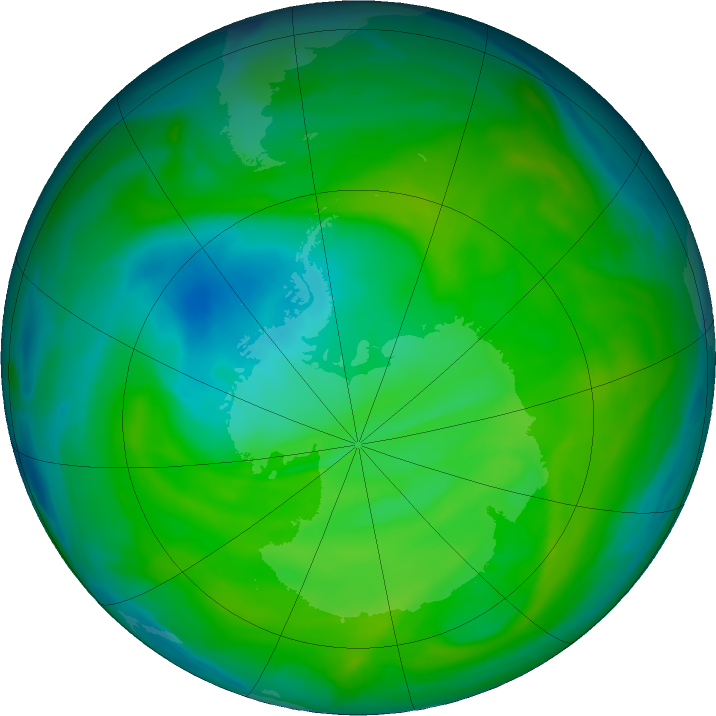 Antarctic ozone map for 09 December 2018